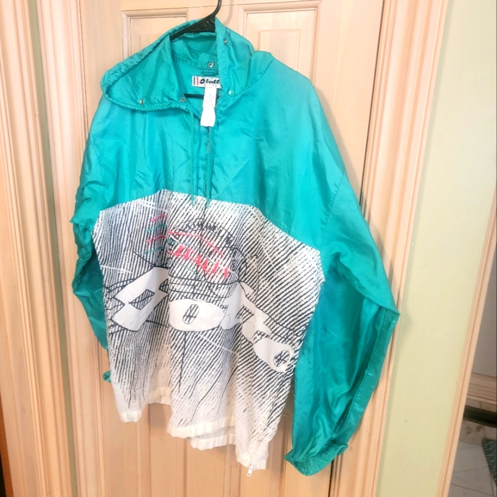 Vintage Mens Sz XL Lotto Italia 1/4 Zip Wind Breaker Green White NWT